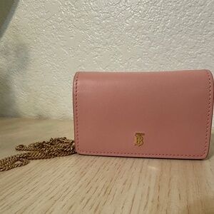 BURBERRY TB Chain mini wallet Shoulder Bag Crossbody Leather pink/Gold New